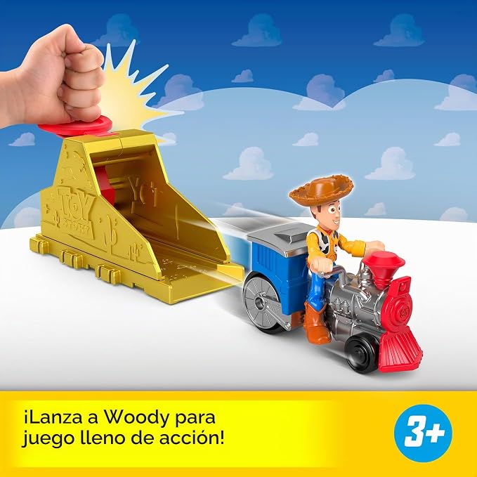 Fisher-Price - Juego de lanzador de Toy Story con figura de acción Woody y vehículo