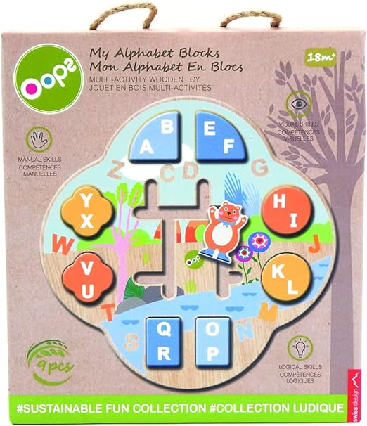 OOPS® My Alphabet Blocks, bloques educativos de actividades de madera para niños pequeños con el personaje de oso OOPS®