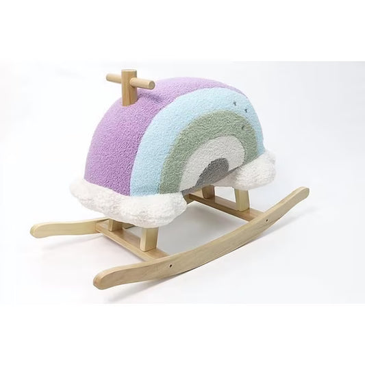 Hopscotch Squad Rainbow Rocker Caballo Mecedor de Madera Natural Nubes de Peluche Esponjosas