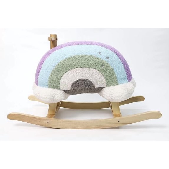 Hopscotch Squad Rainbow Rocker Caballo Mecedor de Madera Natural Nubes de Peluche Esponjosas
