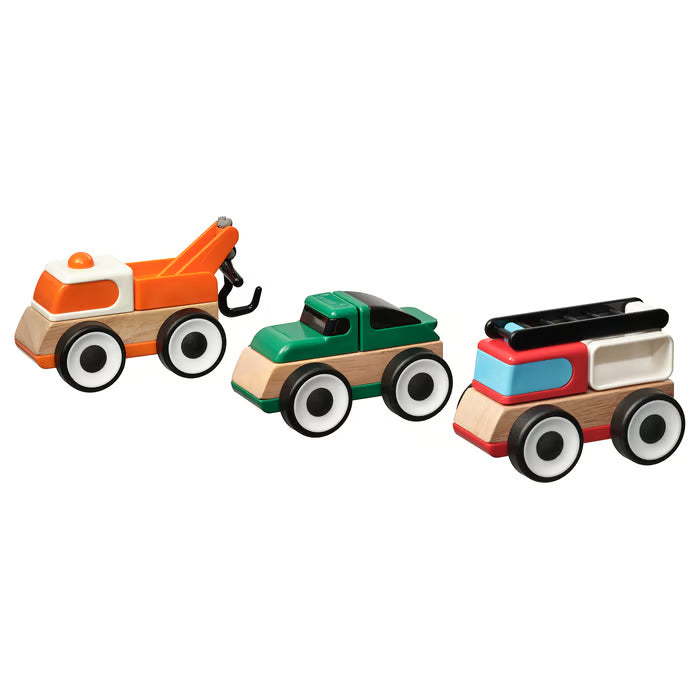 LILLABO Conjunto de 3 vehículos: camión de bomberos, coche deportivo y grúa, multicolor.