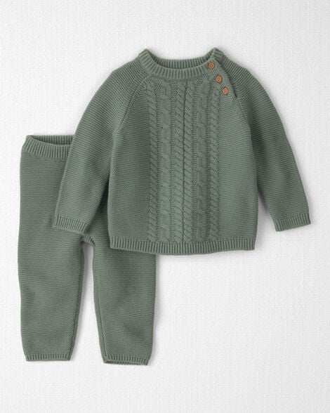 Baby 2-Piece Organic Cotton Cable Knit Top & Pant Set | Little Planet