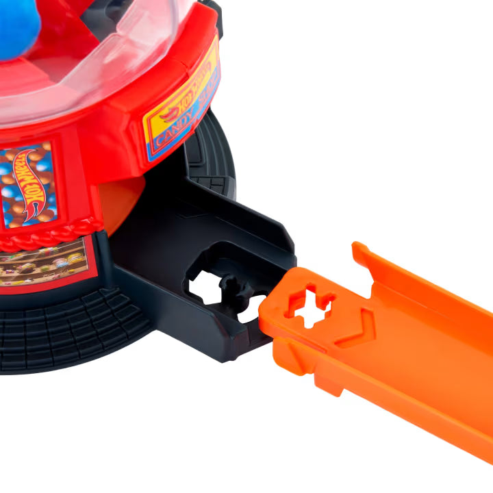 Pista Hot Wheels Downtown Candy Shop y coche de juguete de metal