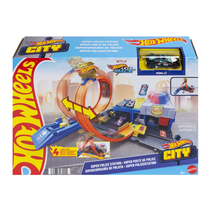 Estación de policía Hot Wheels City Super Police Station Playset con coche de policía de juguete