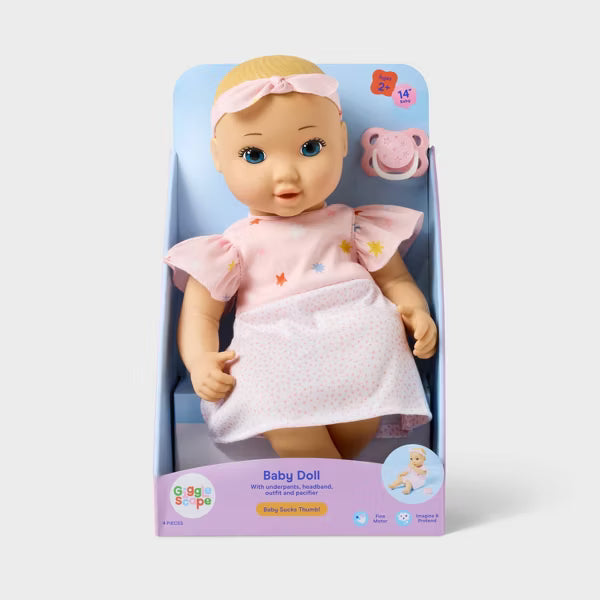 Muñeca bebé de 35,5 cm (14") con cabello rubio y ojos azules - Gigglescape™