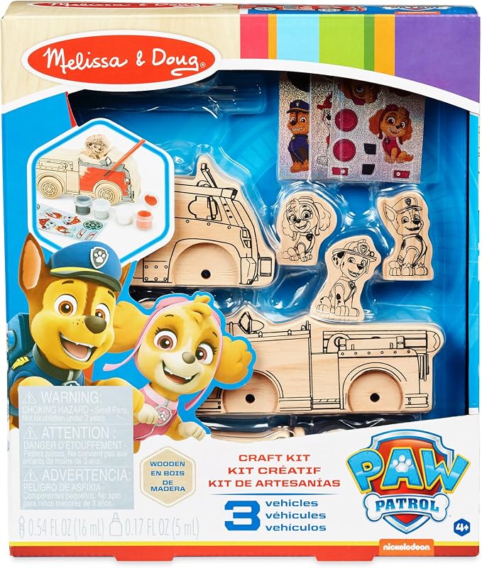 Melissa & Doug Juego de manualidades de vehículos de madera de Paw Patrol
