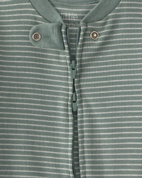 Baby Organic Cotton Ribbed Sleep & Play Pajamas in Stripes | Lttle Planet
