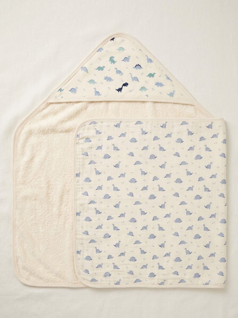 Toalla de Baño y Manta Estampada de Dinosaurios (Crema) | babycottons